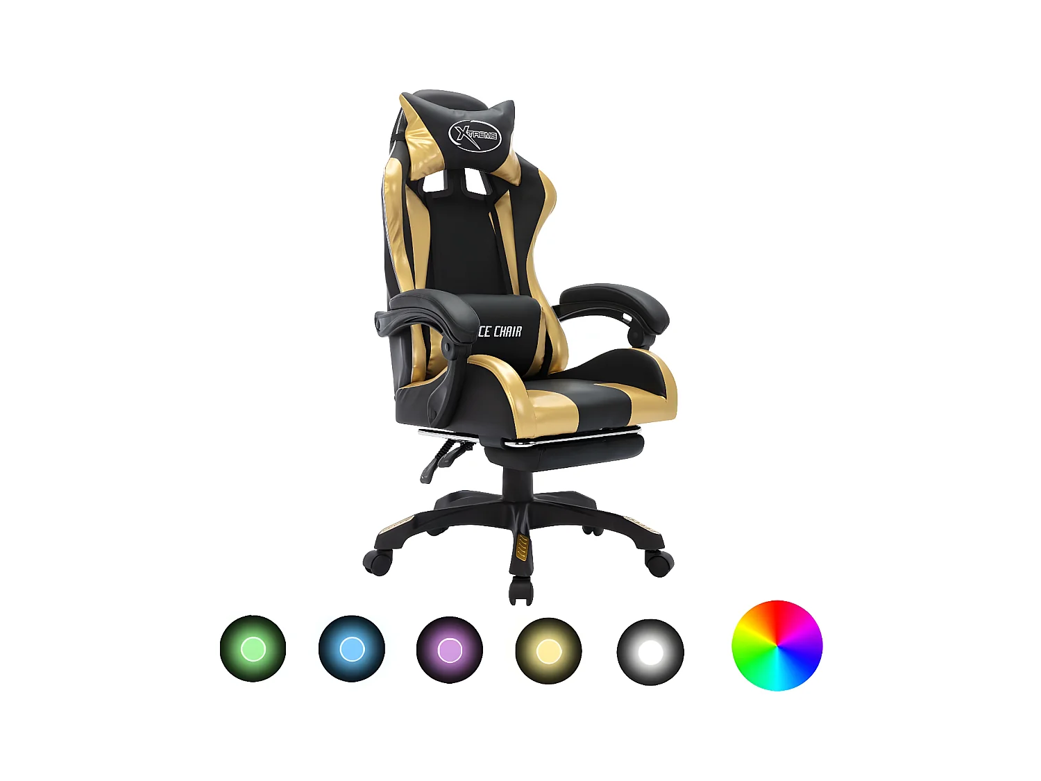 Fauteuil de jeux vidéo avec LED RVB Doré et noir Similicuir