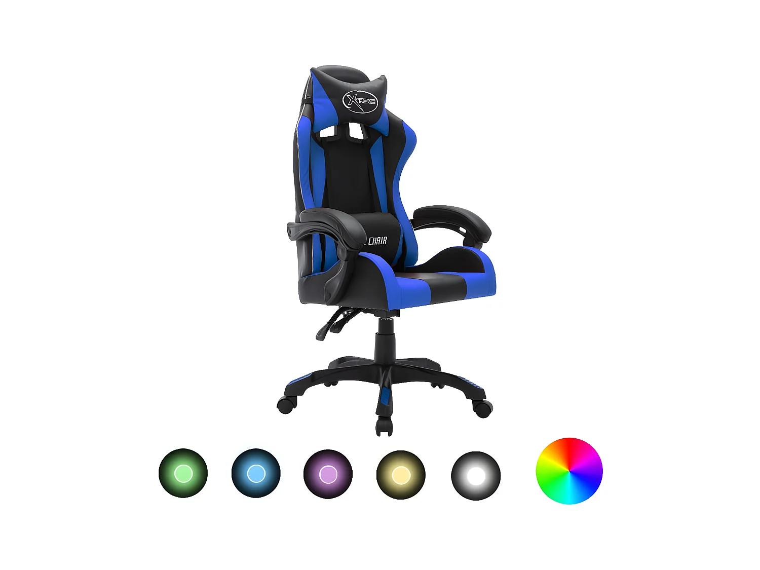 Fauteuil de jeux vidéo avec LED RVB Bleu et noir Similicuir