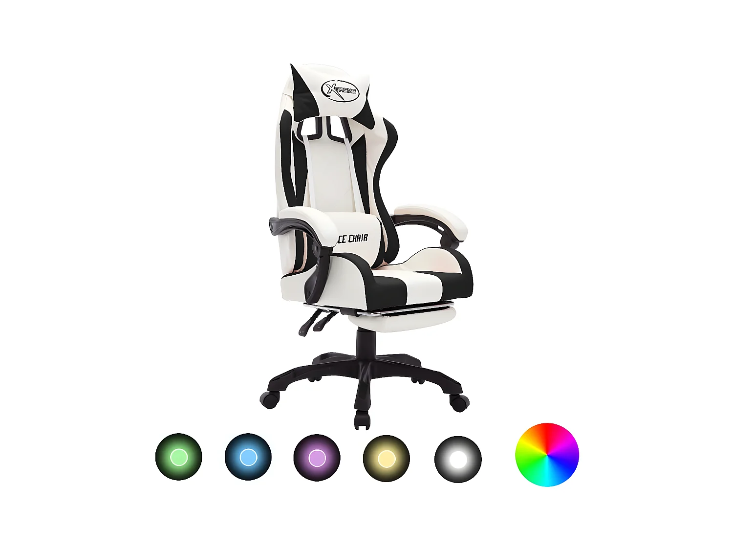 Fauteuil de jeux vidéo avec LED RVB Noir et blanc Similicuir