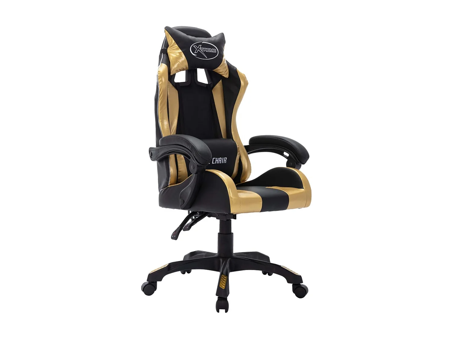 Silla gaming con luces LED RGB cuero sintético dorado y negro