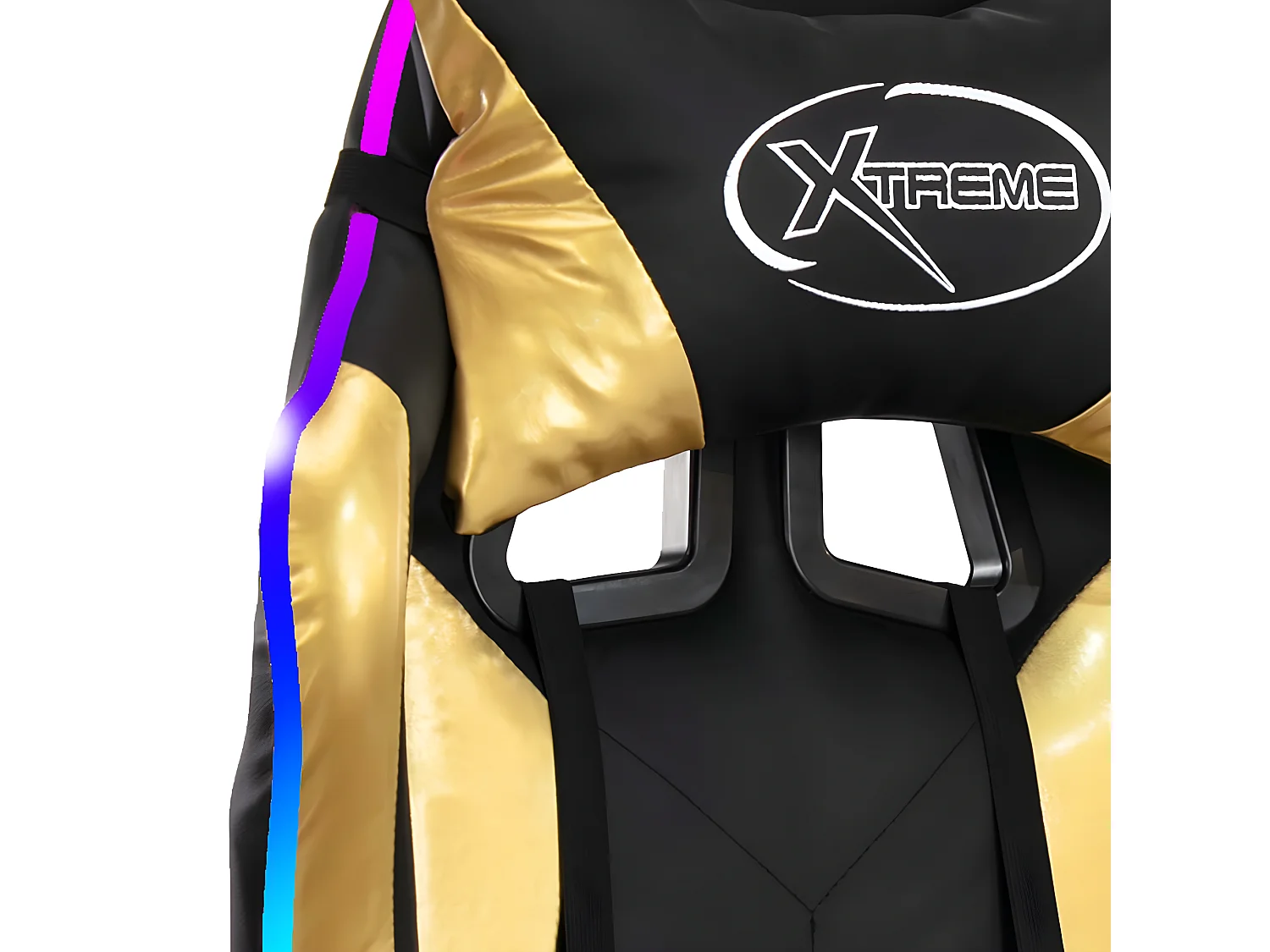 Silla gaming con luces LED RGB cuero sintético dorado y negro