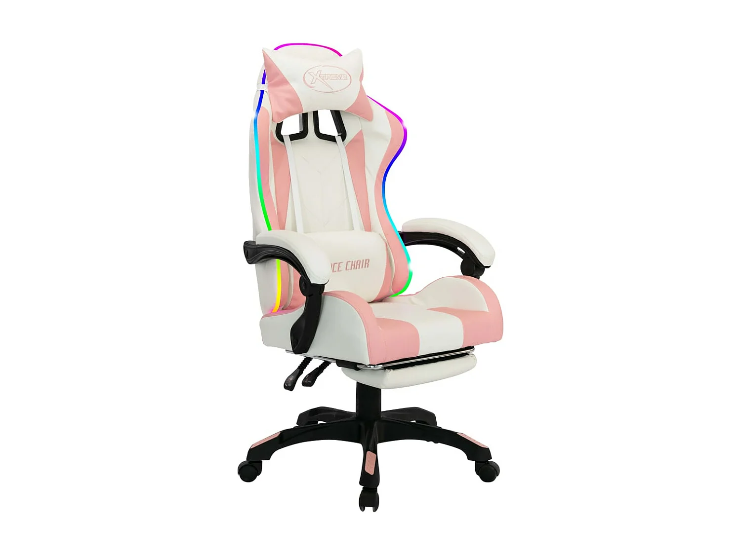 Silla gaming con luces LED RGB cuero sintético rosa y blanco