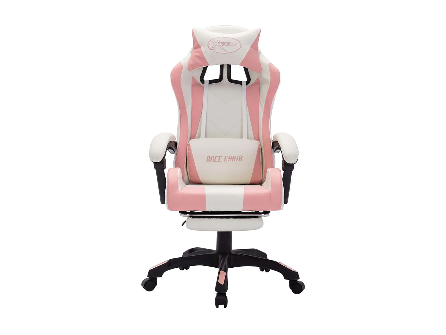 Silla gaming con luces LED RGB cuero sintético rosa y blanco