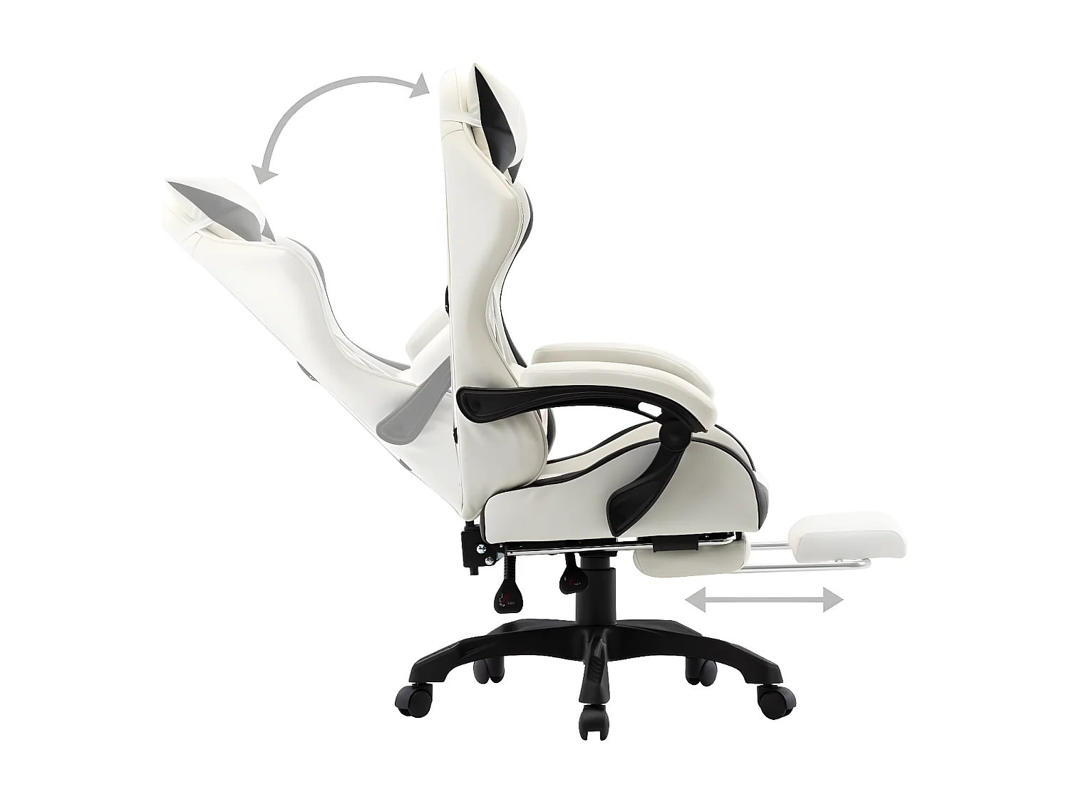 Fauteuil de jeux vidéo et repose-pied Noir et blanc Similicuir