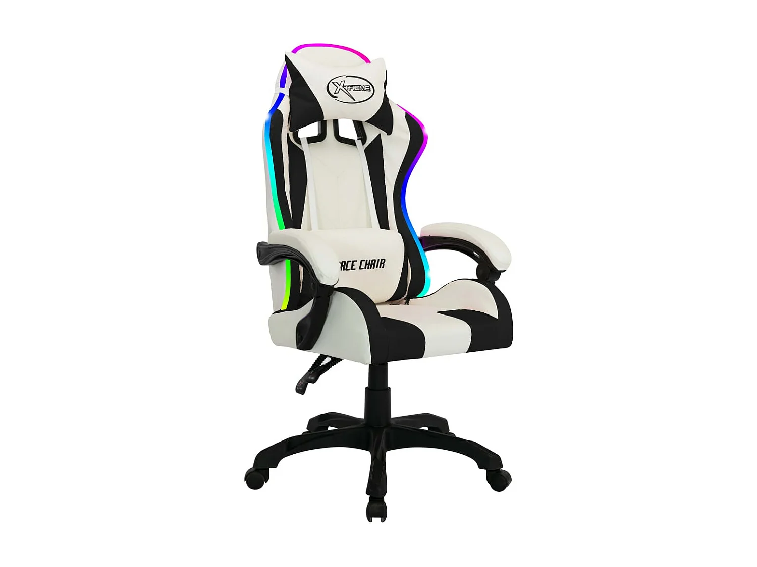 Racestoel met RGB LED-verlichting kunstleer wit en zwart