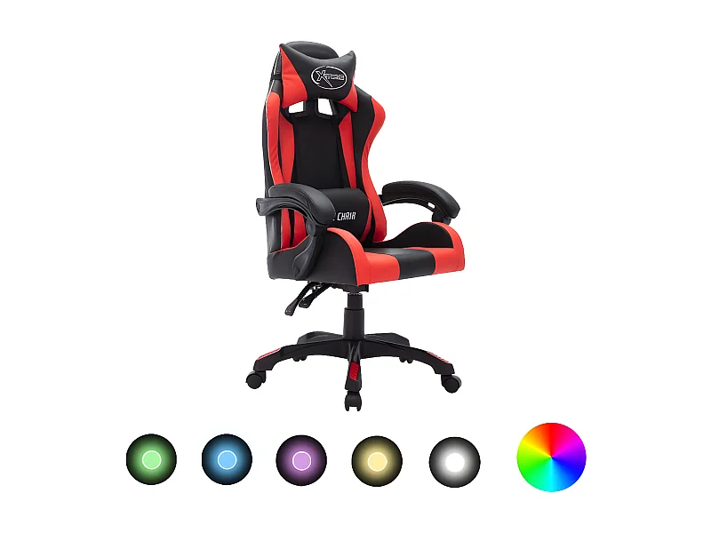 Fauteuil de jeux vidéo avec LED RVB Rouge et noir Similicuir