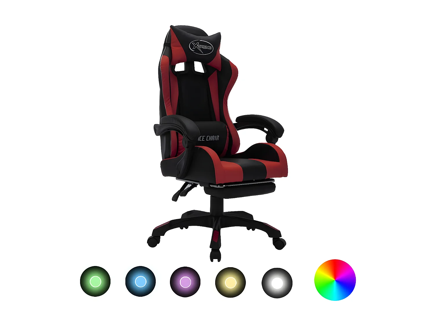 Fauteuil de jeux vidéo avec LED RVB Bordeaux et noir Similicuir