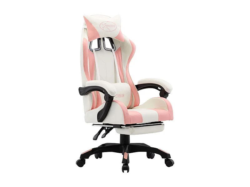 Fauteuil de jeux vidéo et repose-pied Rose et blanc Similicuir