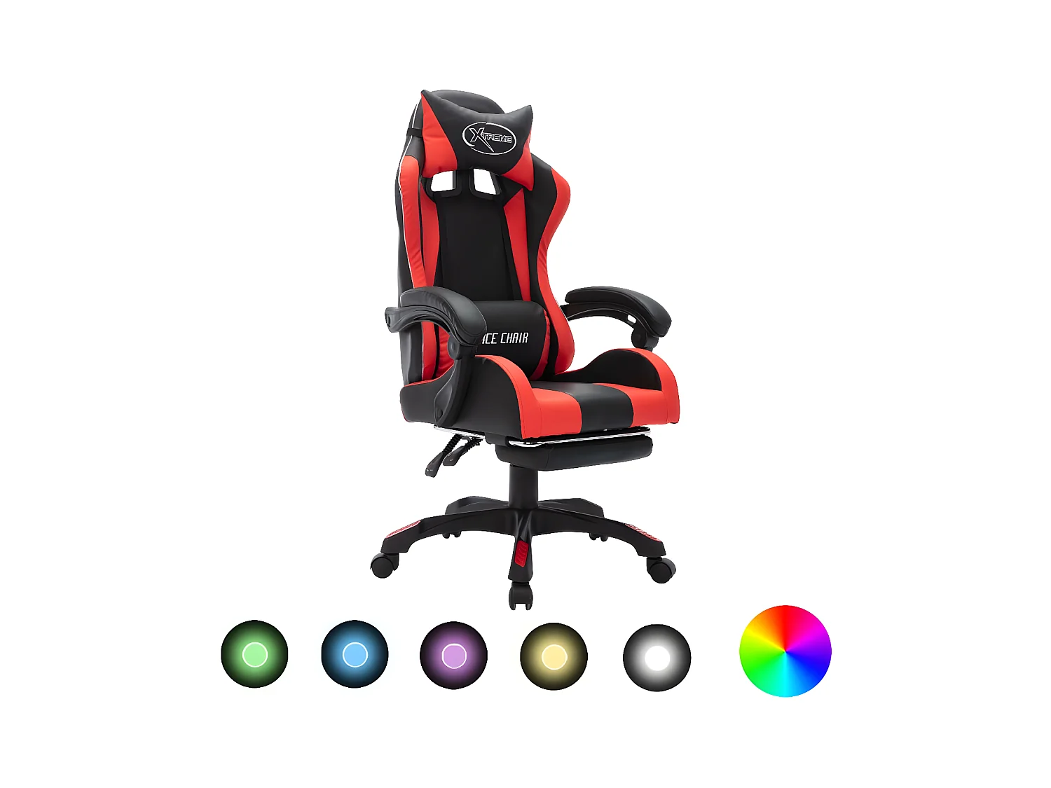 Cadeira estilo corrida luzes LED RGB couro arti. vermelho/preto