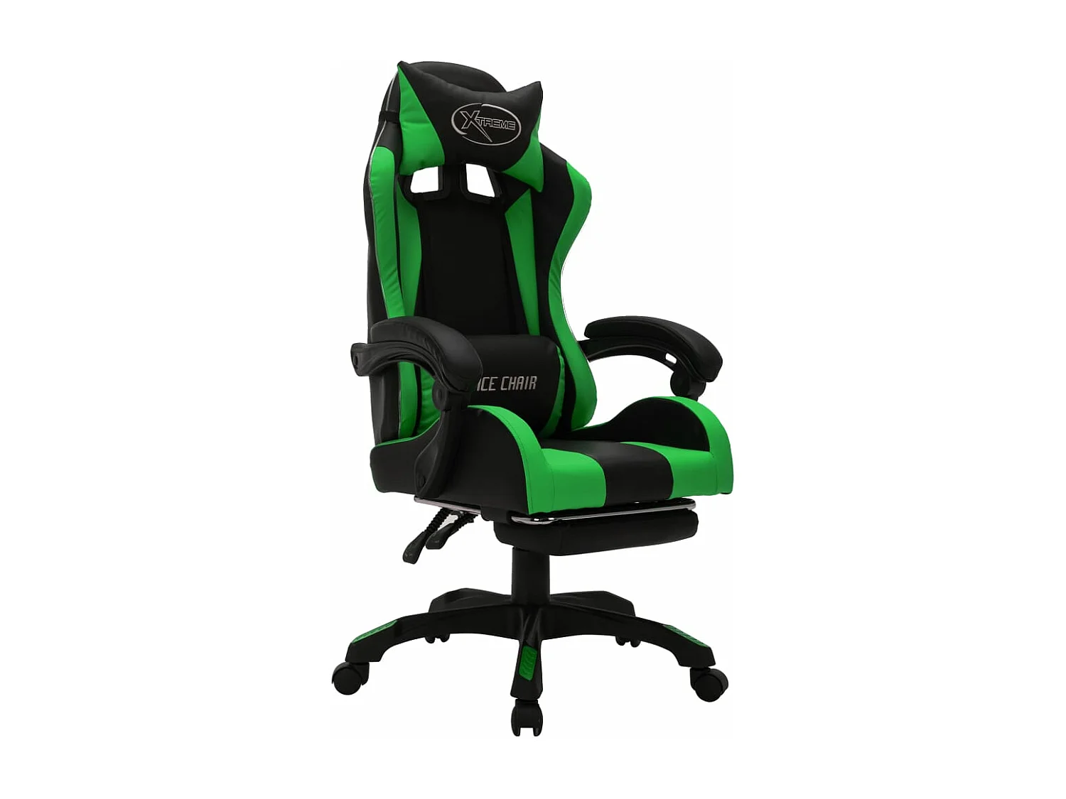 Silla gaming con luces LED RGB cuero sintético verde y negro