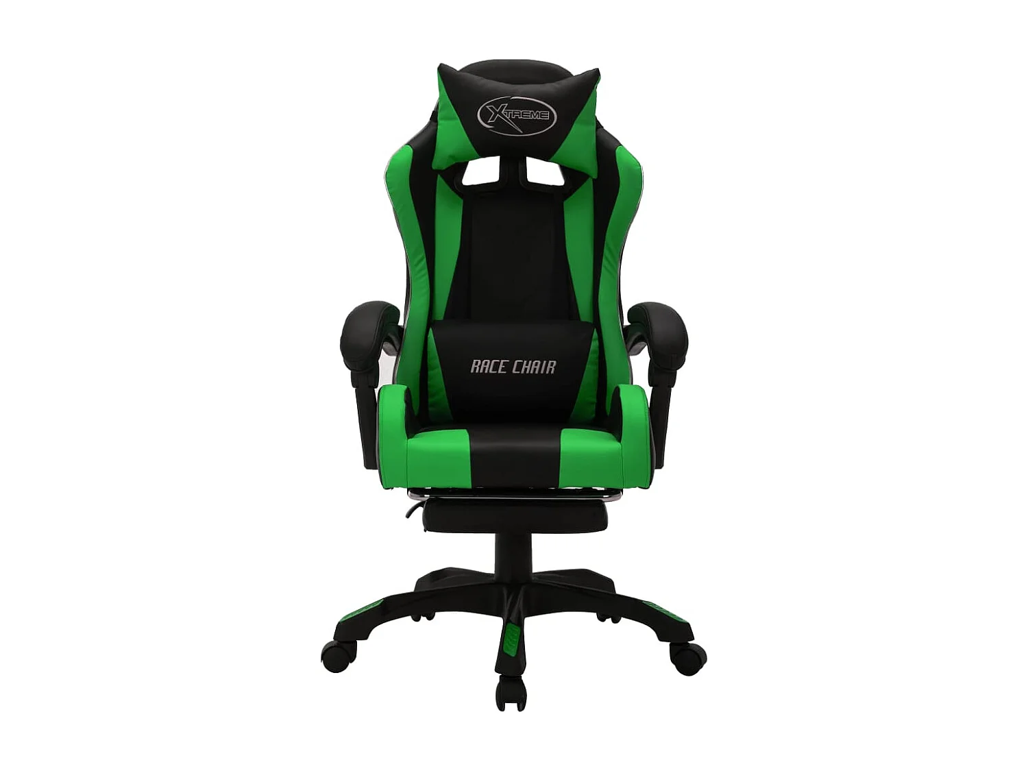 Silla gaming con luces LED RGB cuero sintético verde y negro