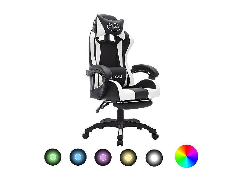 Fauteuil de jeux vidéo avec LED RVB Blanc et noir Similicuir