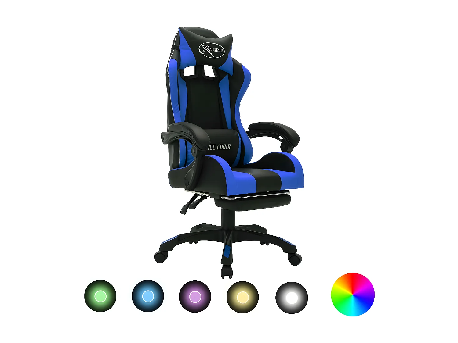 Fauteuil de jeux vidéo avec LED RVB Bleu et noir Similicuir