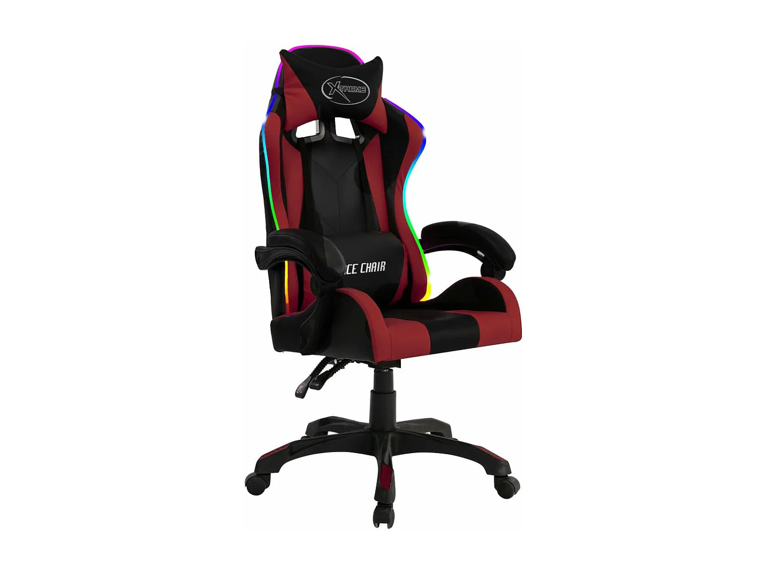Cadeira corrida luzes LED RGB couro arti. vermelho tinto/preto