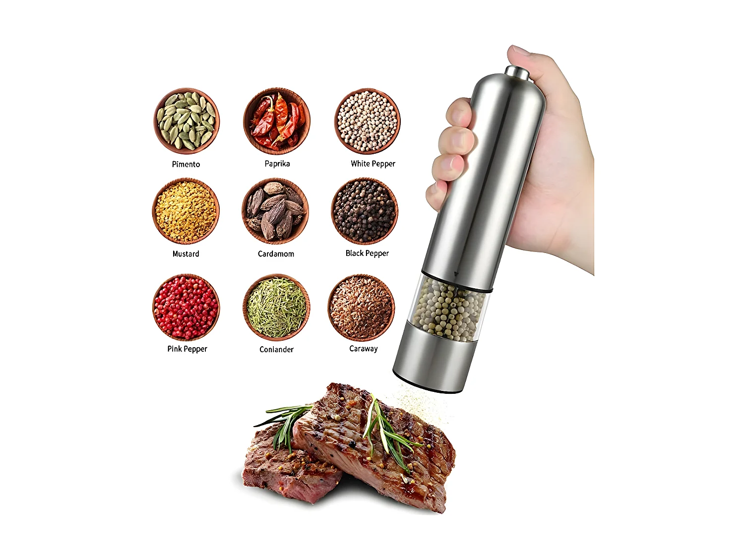 Moedor de pimenta em aço inoxidável Herzberg - Design elegante e moagem precisa