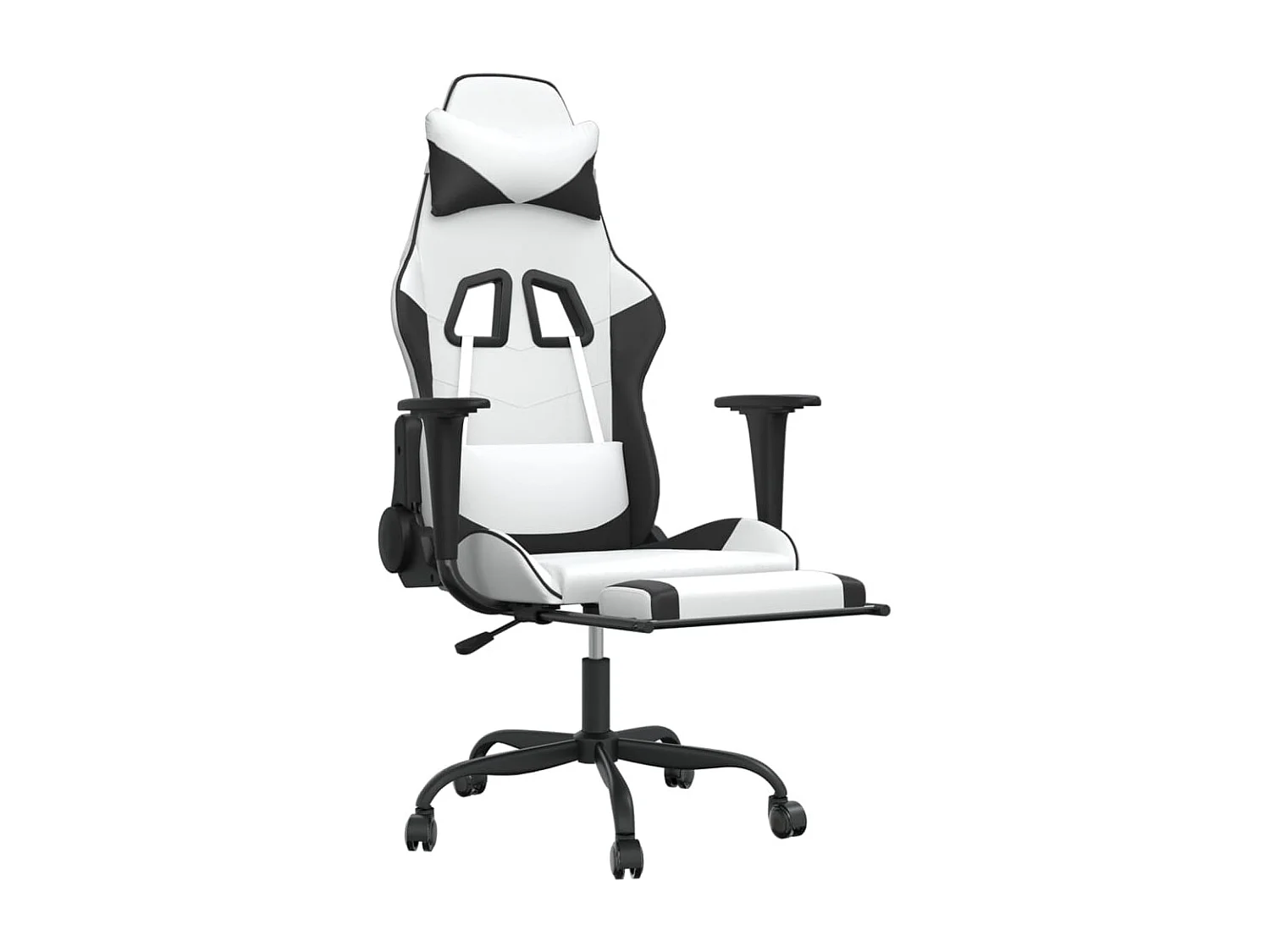 Silla gaming con reposapiés cuero sintético blanco negro