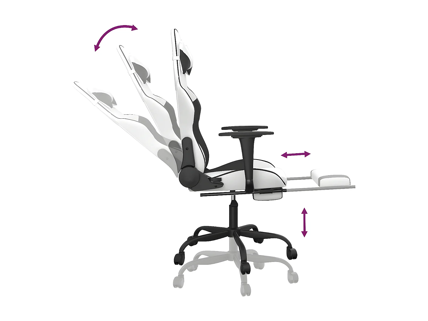 Silla gaming con reposapiés cuero sintético blanco negro