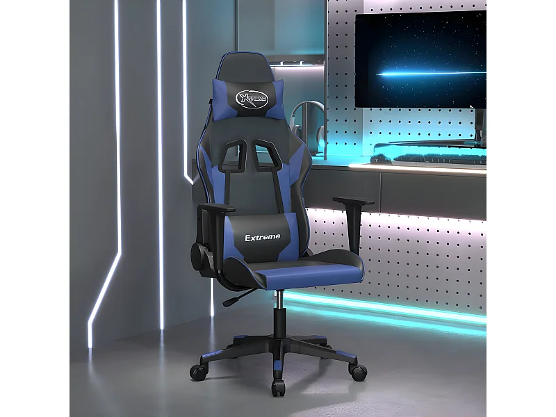 piezas Silla gaming cuero sintético negro y azul
