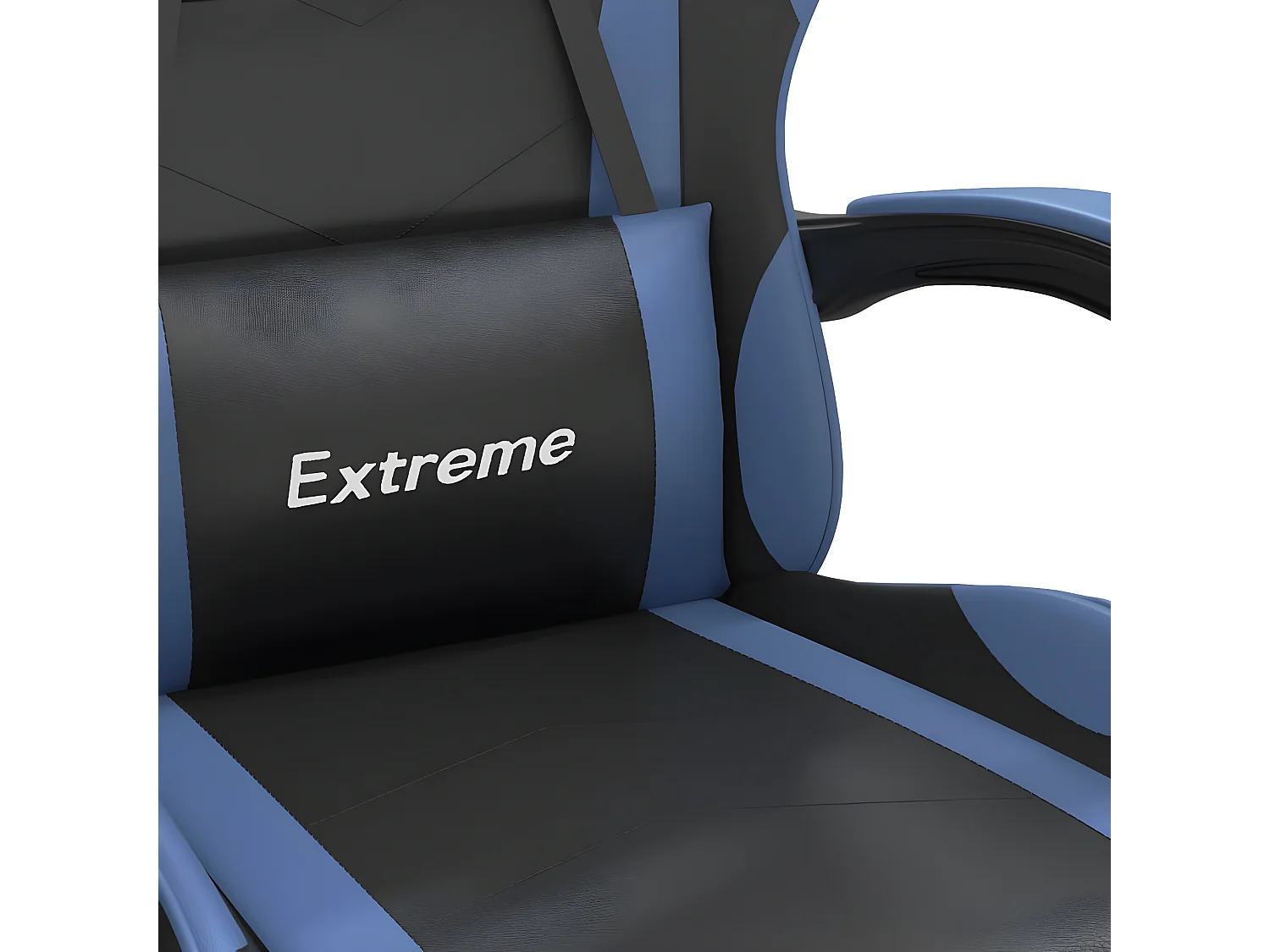 Cadeira gaming giratória c/ apoio pés couro artif. preto/azul