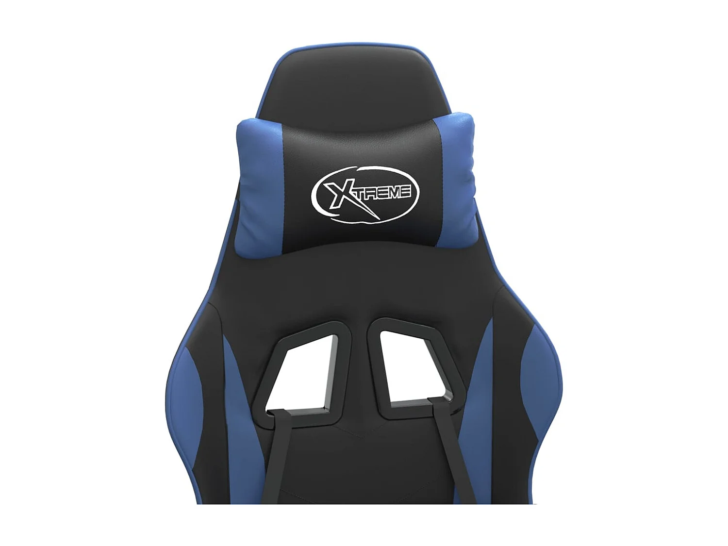 Cadeira gaming giratória c/ apoio pés couro artif. preto/azul