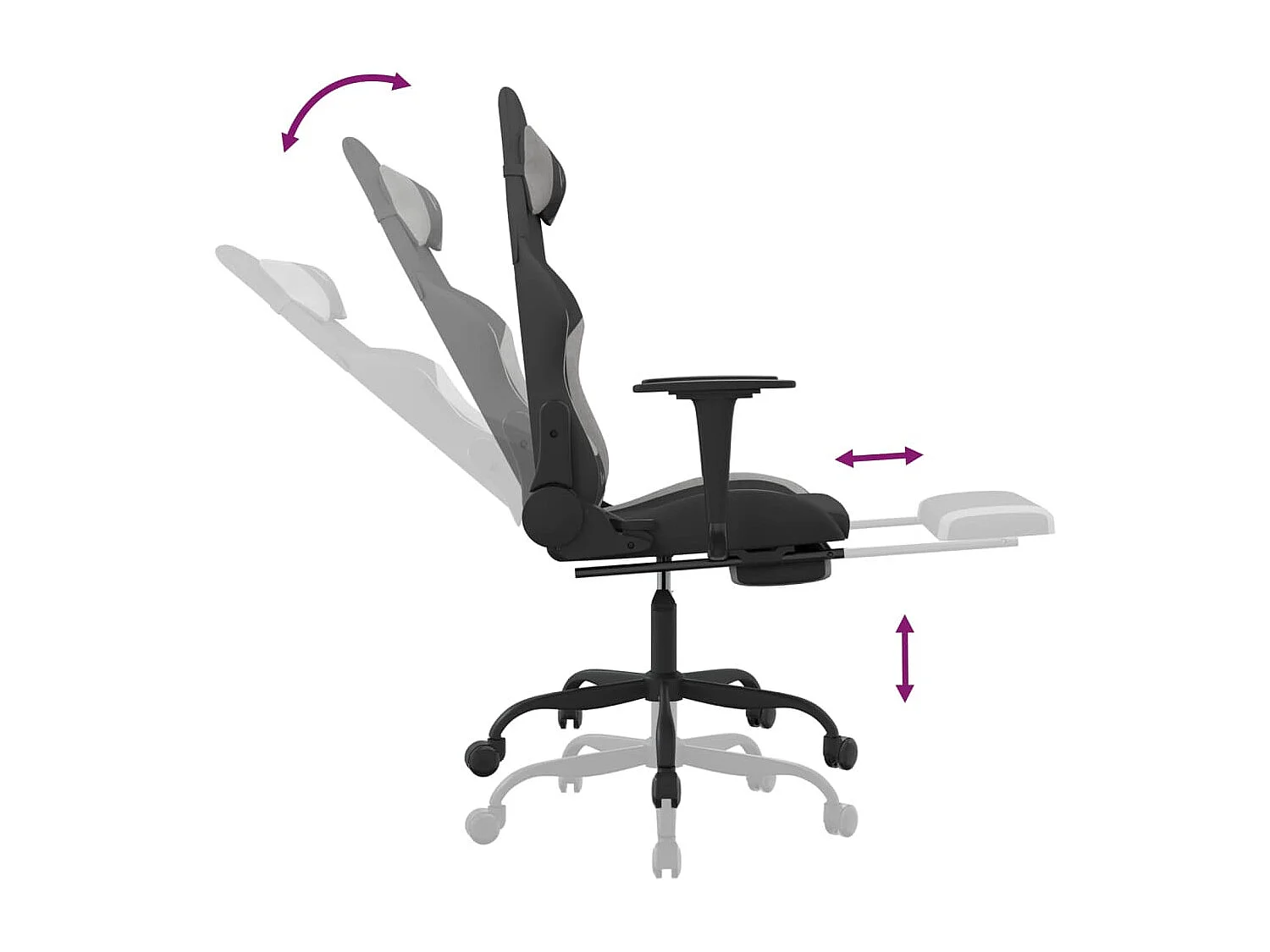 Chaise de jeu avec repose-pied Noir et gris clair Tissu