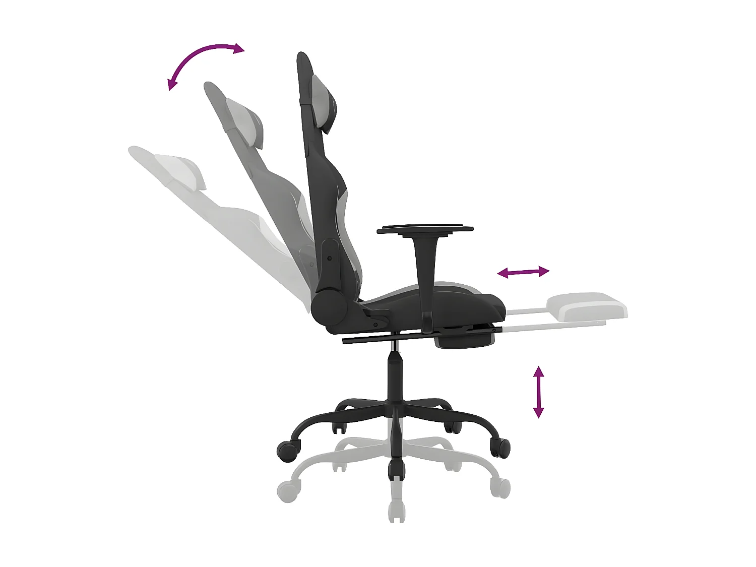 Chaise de jeu avec repose-pied Noir et gris clair Tissu