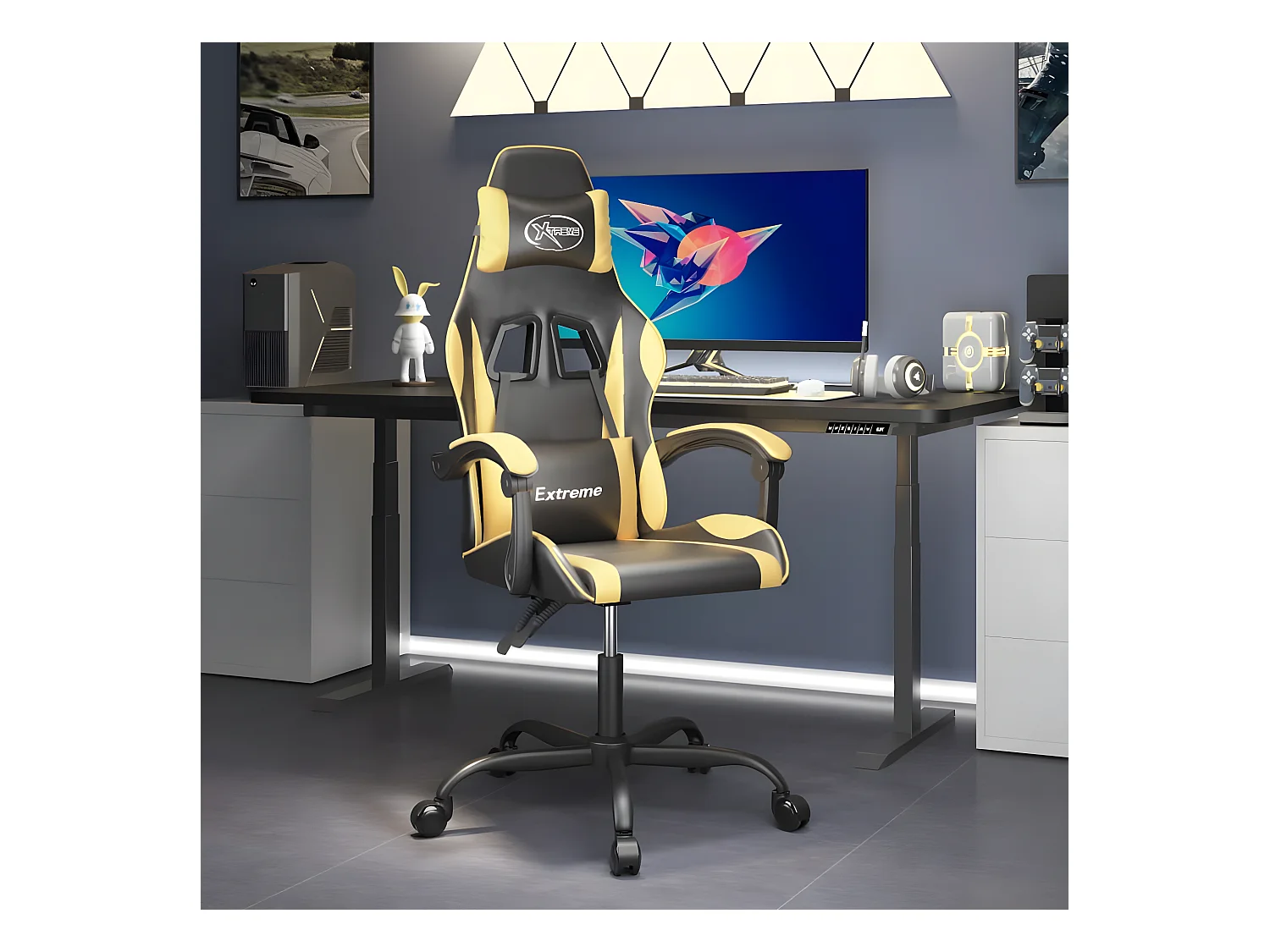 Silla gaming cuero sintético negro y dorado