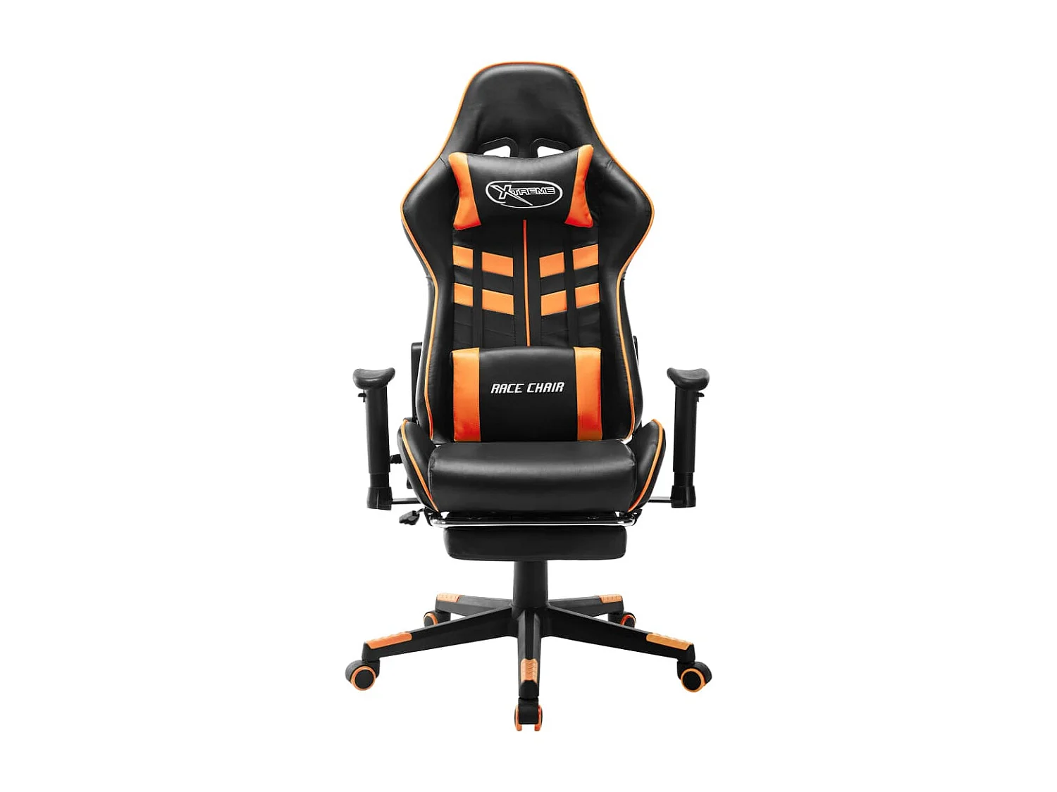 Silla de gaming con reposapiés cuero sintético negro y naranja