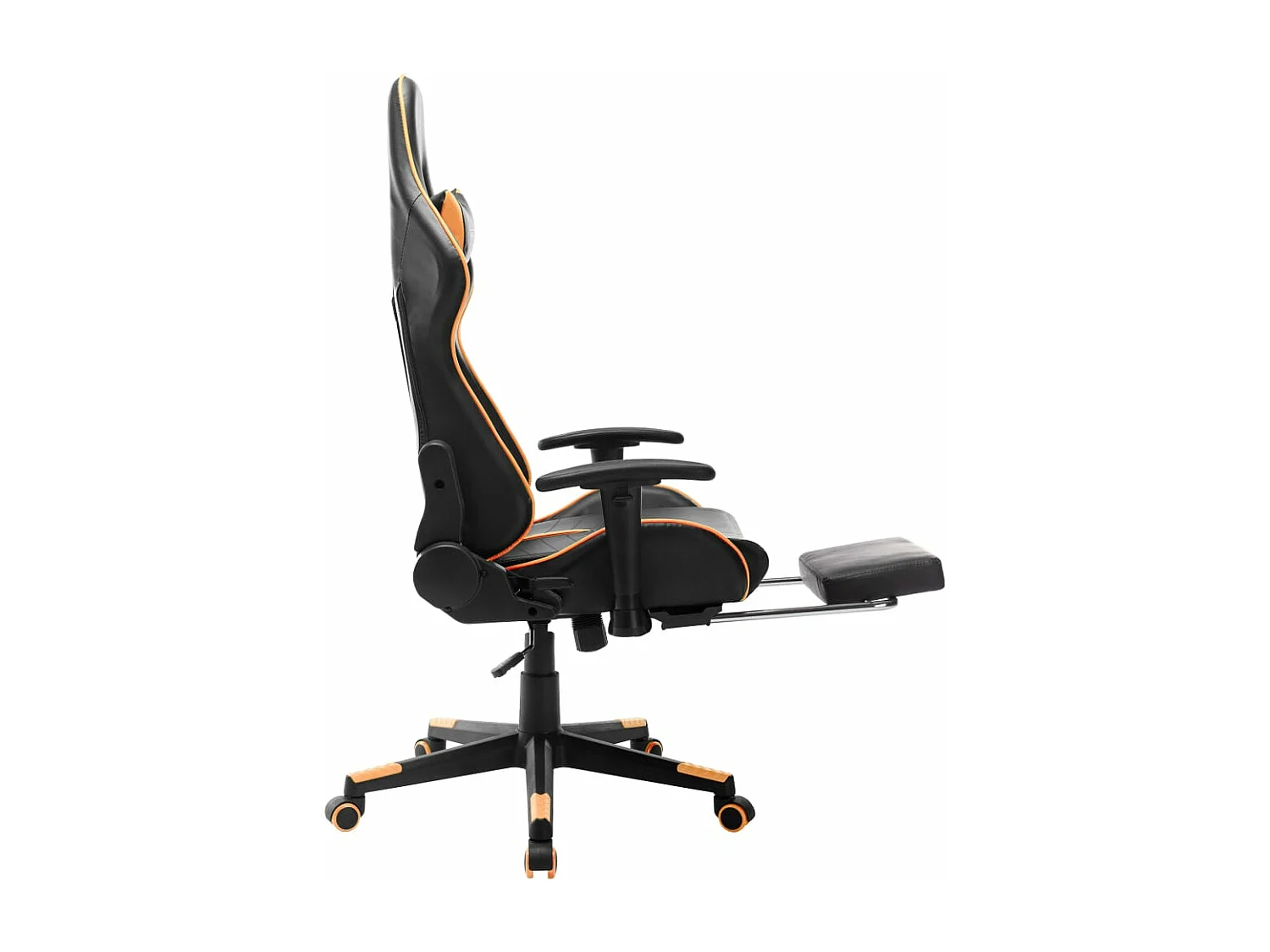 Silla de gaming con reposapiés cuero sintético negro y naranja