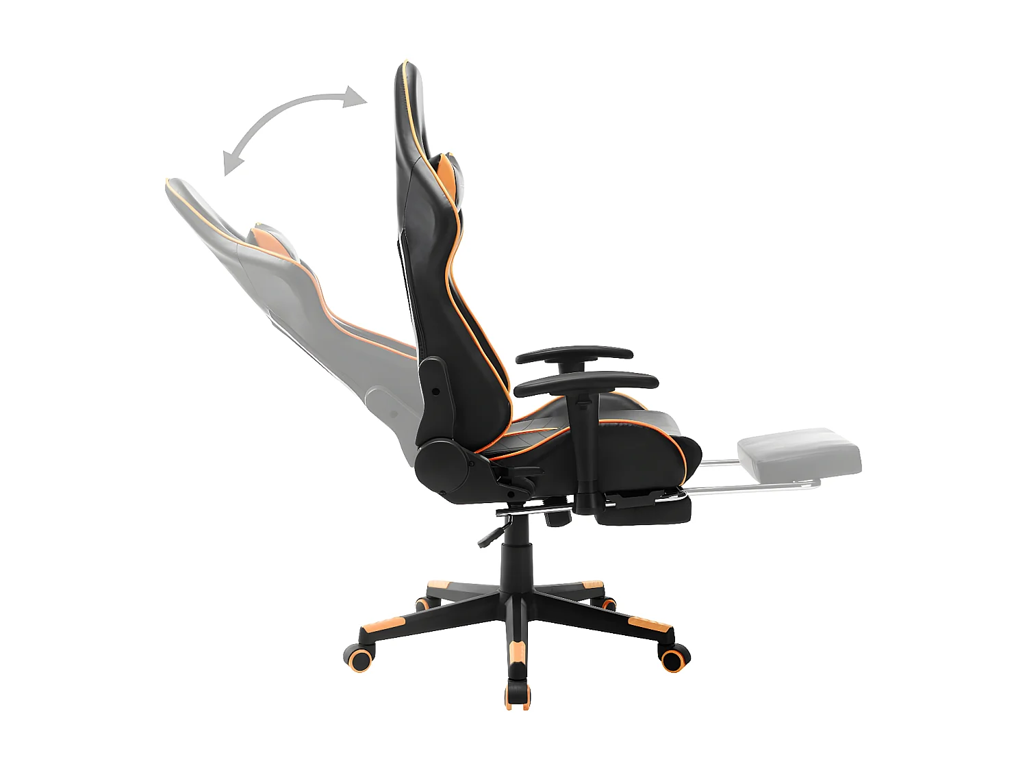 Silla de gaming con reposapiés cuero sintético negro y naranja