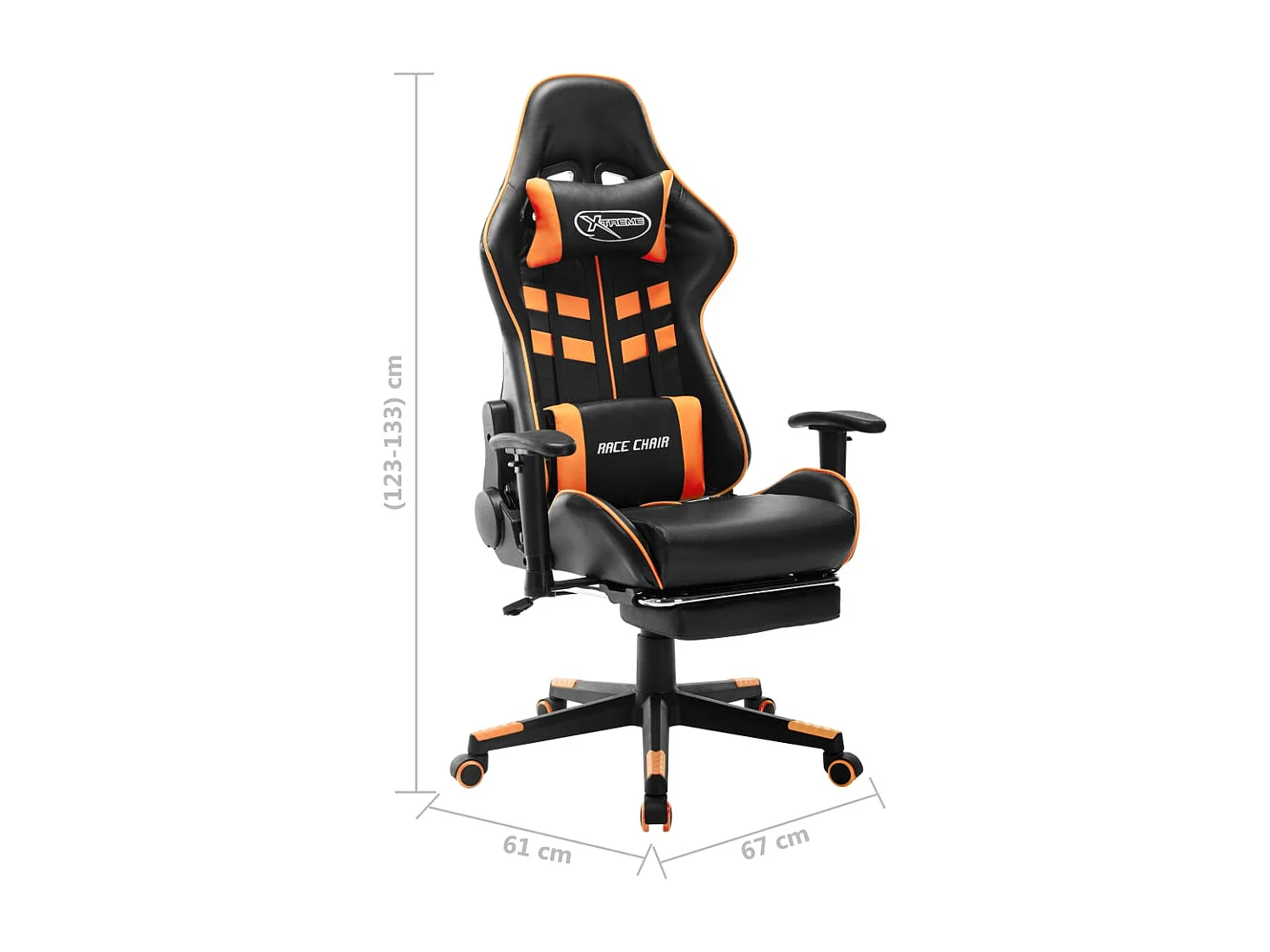 Silla de gaming con reposapiés cuero sintético negro y naranja