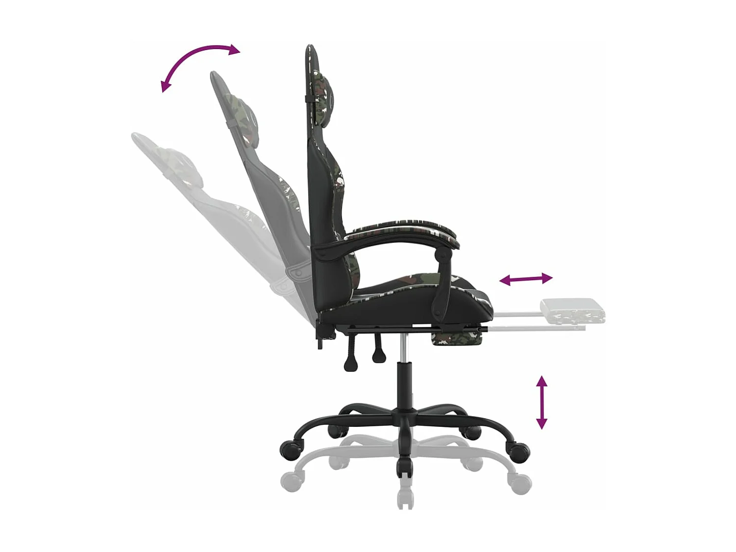 Chaise de jeu avec repose-pied Noir et camouflage Similicuir