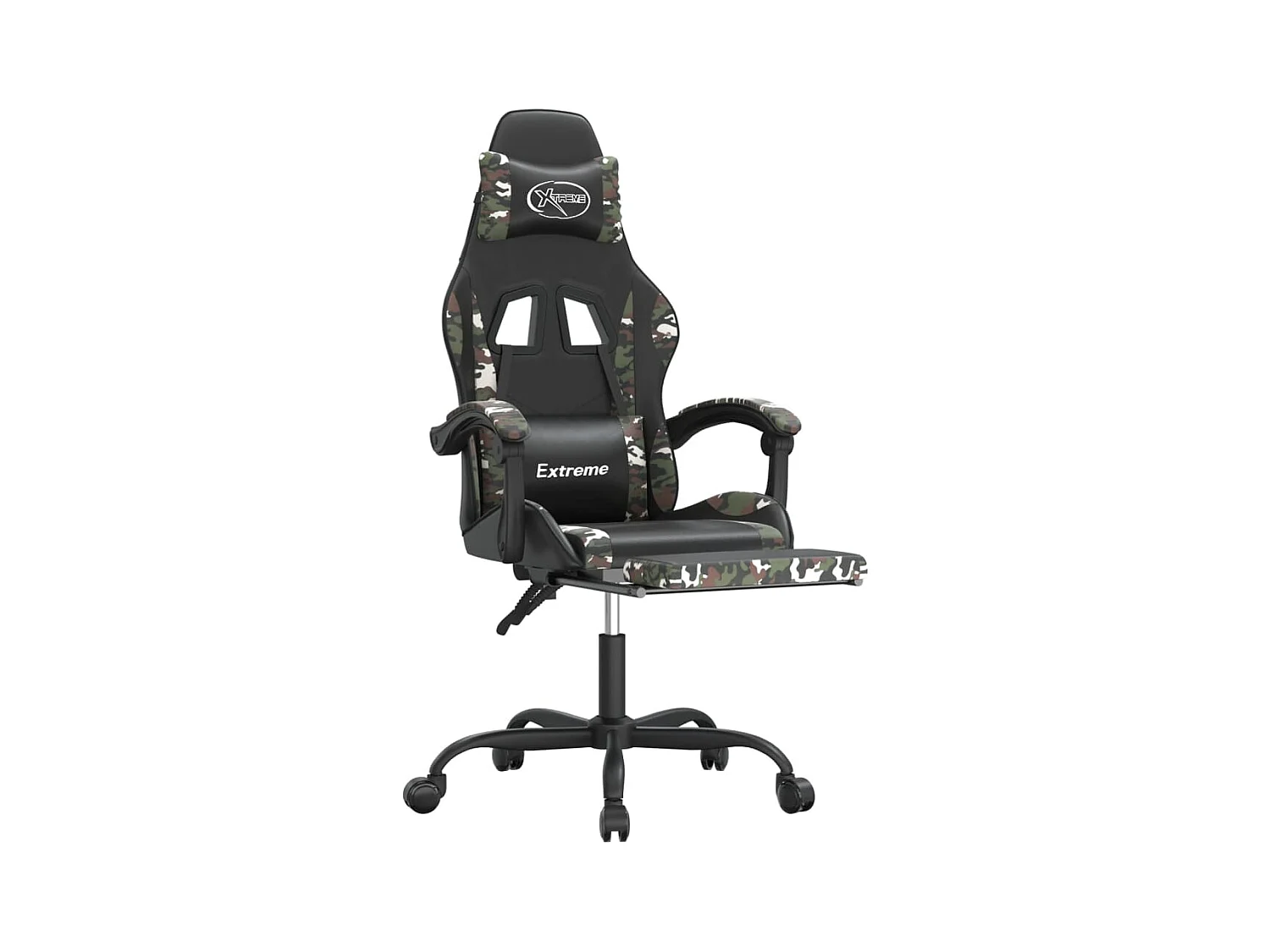 Silla gaming con reposapiés cuero sintético negro camuflaje