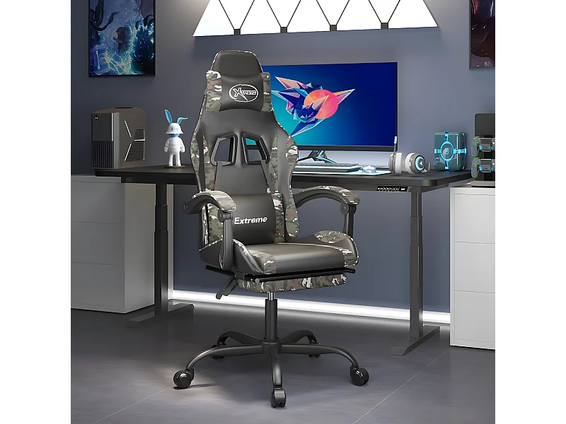 Chaise de jeu avec repose-pied Noir et camouflage Similicuir
