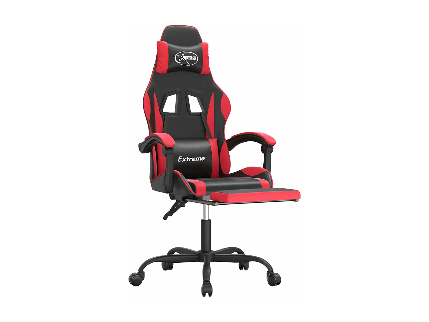 Cadeira gaming giratória c/ apoio couro artific. preto/vermelho