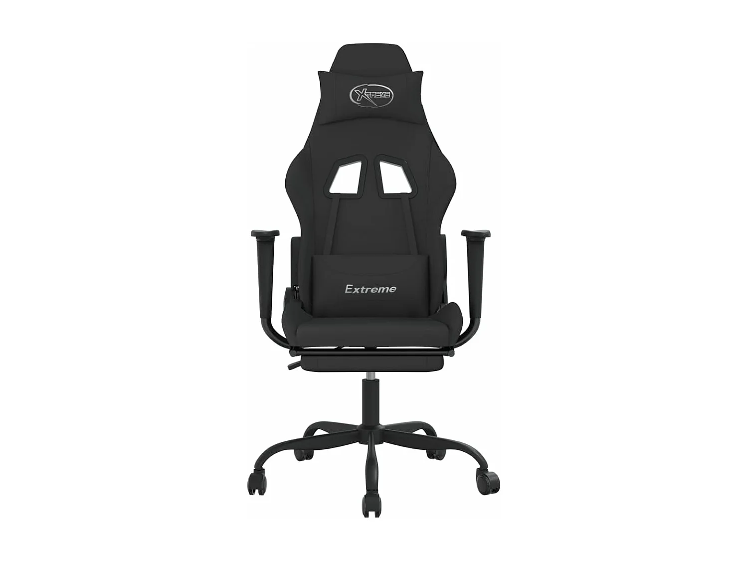 Cadeira gaming de massagem c/ apoio de pés tecido preto