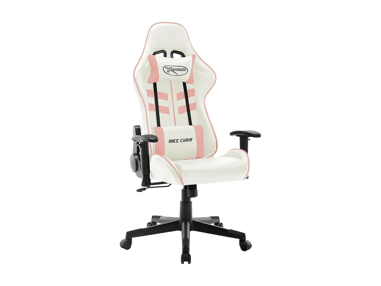 Cadeira de gaming couro artificial branco e cor-de-rosa