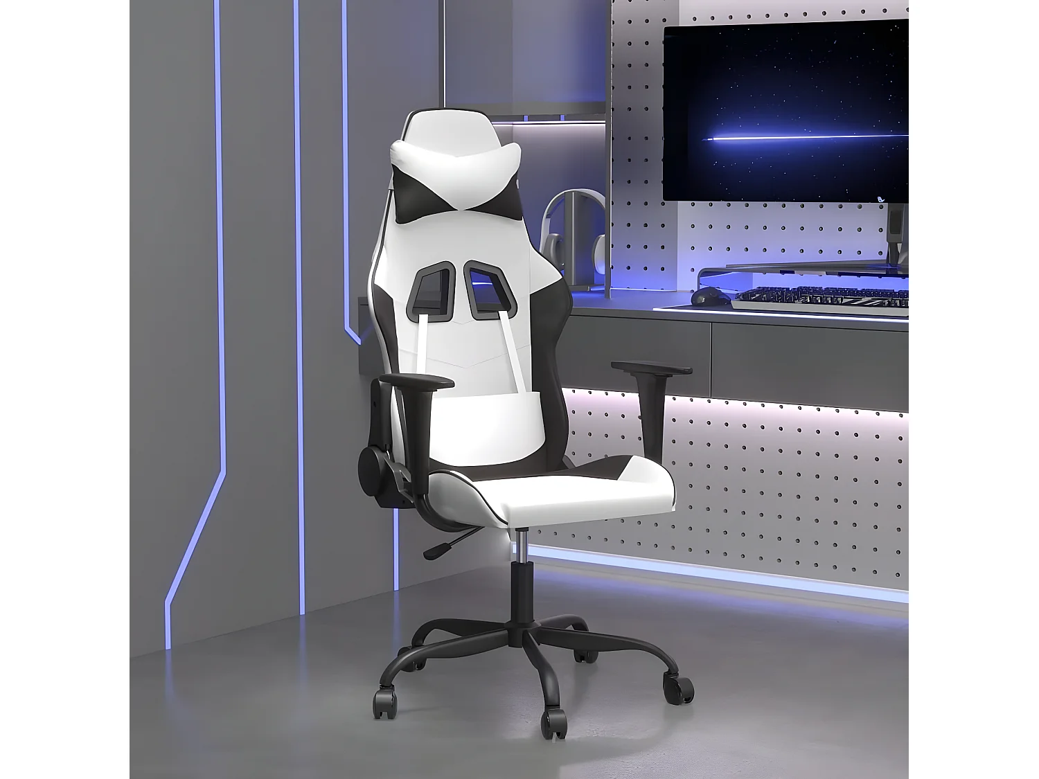 Massage gamestoel kunstleer wit en zwart