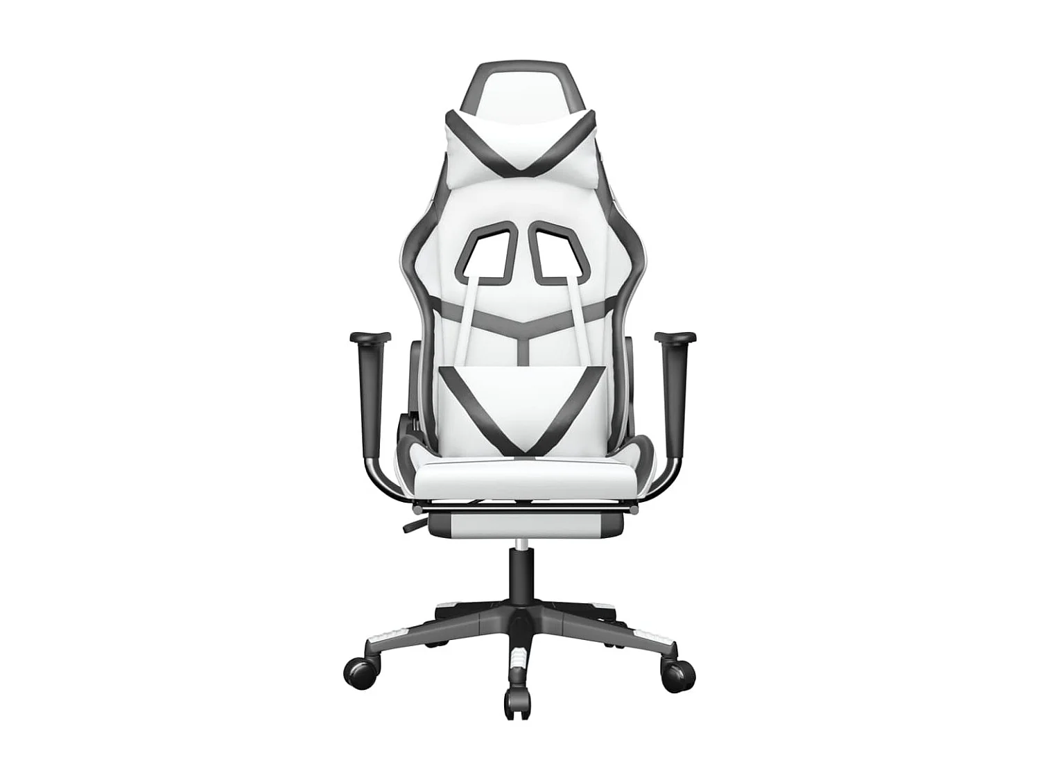 Cadeira gaming massagens c/ apoio pés couro artif. Branco/preto