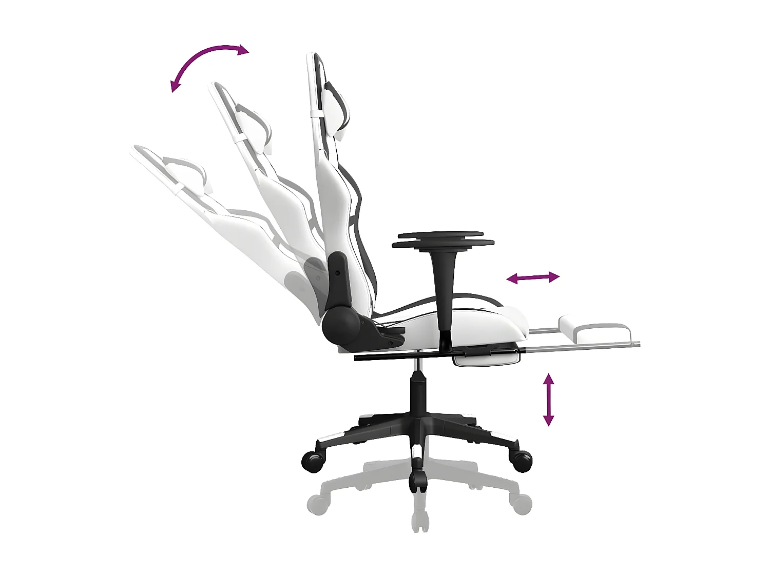 Chaise de jeu de massage avec repose-pied Blanc&Noir Similicuir