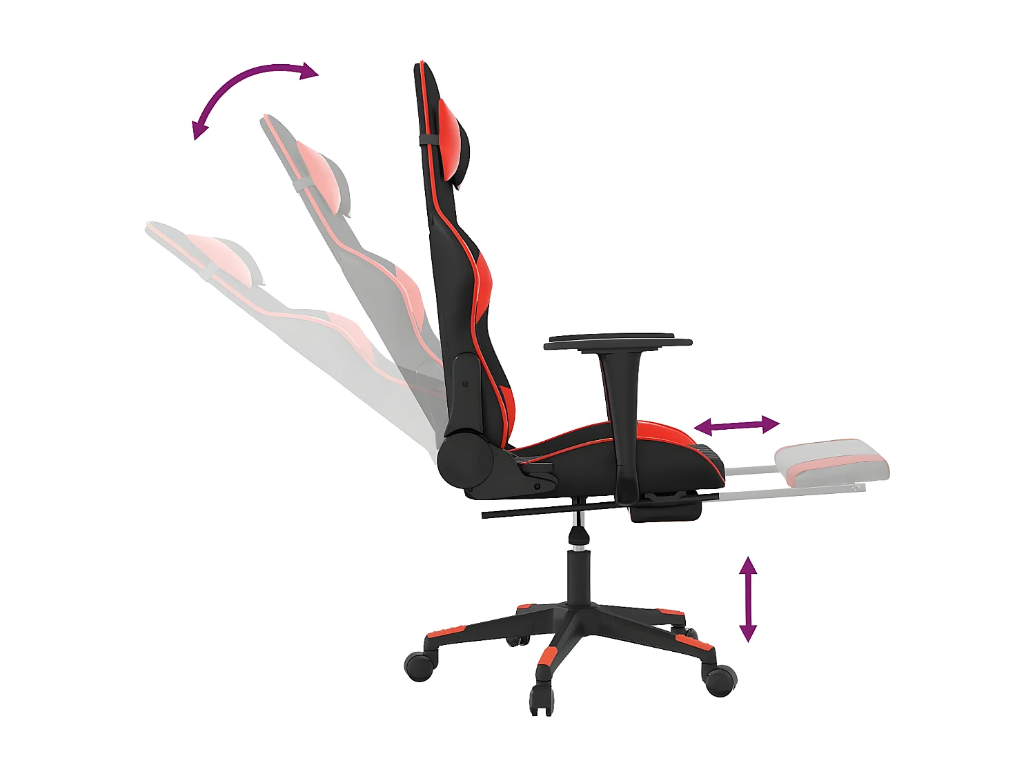 Silla gaming con reposapiés cuero sintético negro rojo
