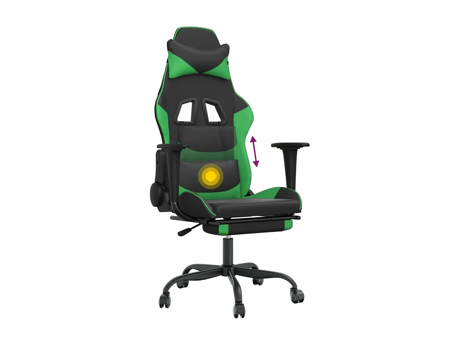 Silla gaming de masaje y reposapiés cuero sintético negro verde