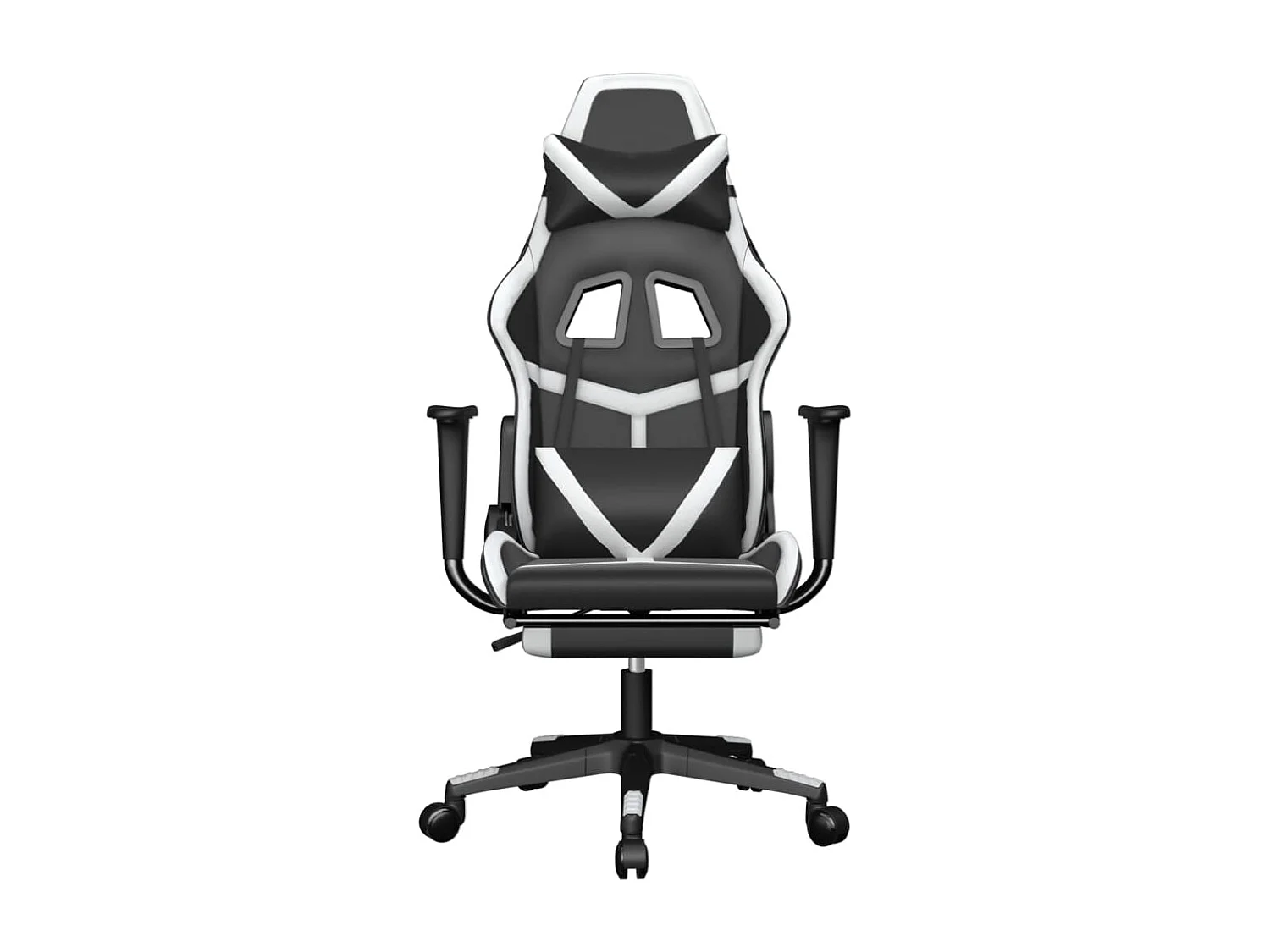 Cadeira de gaming c/ apoio pés couro artificial preto/branco