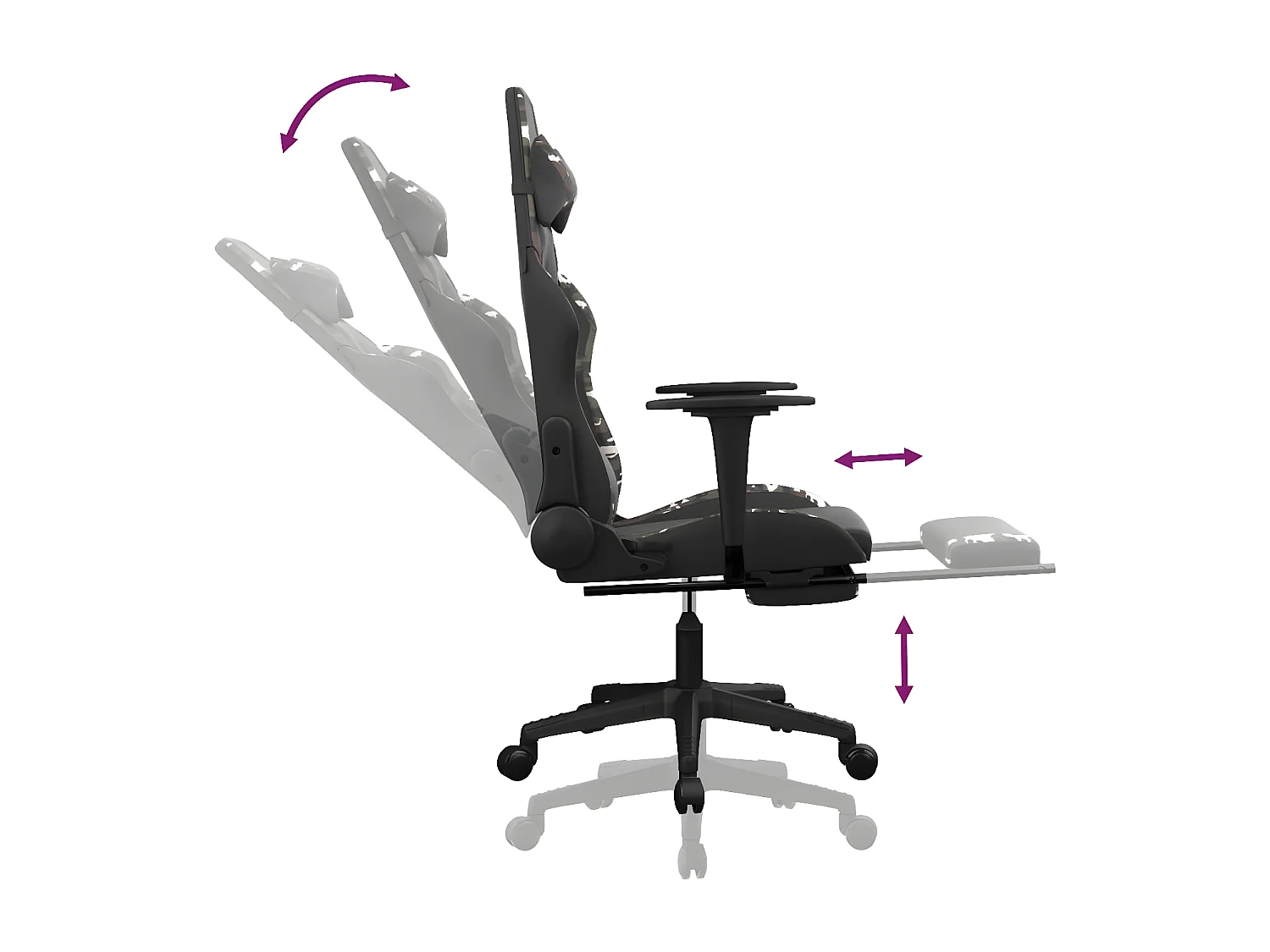 Chaise de jeu avec repose-pied Noir et camouflage Similicuir