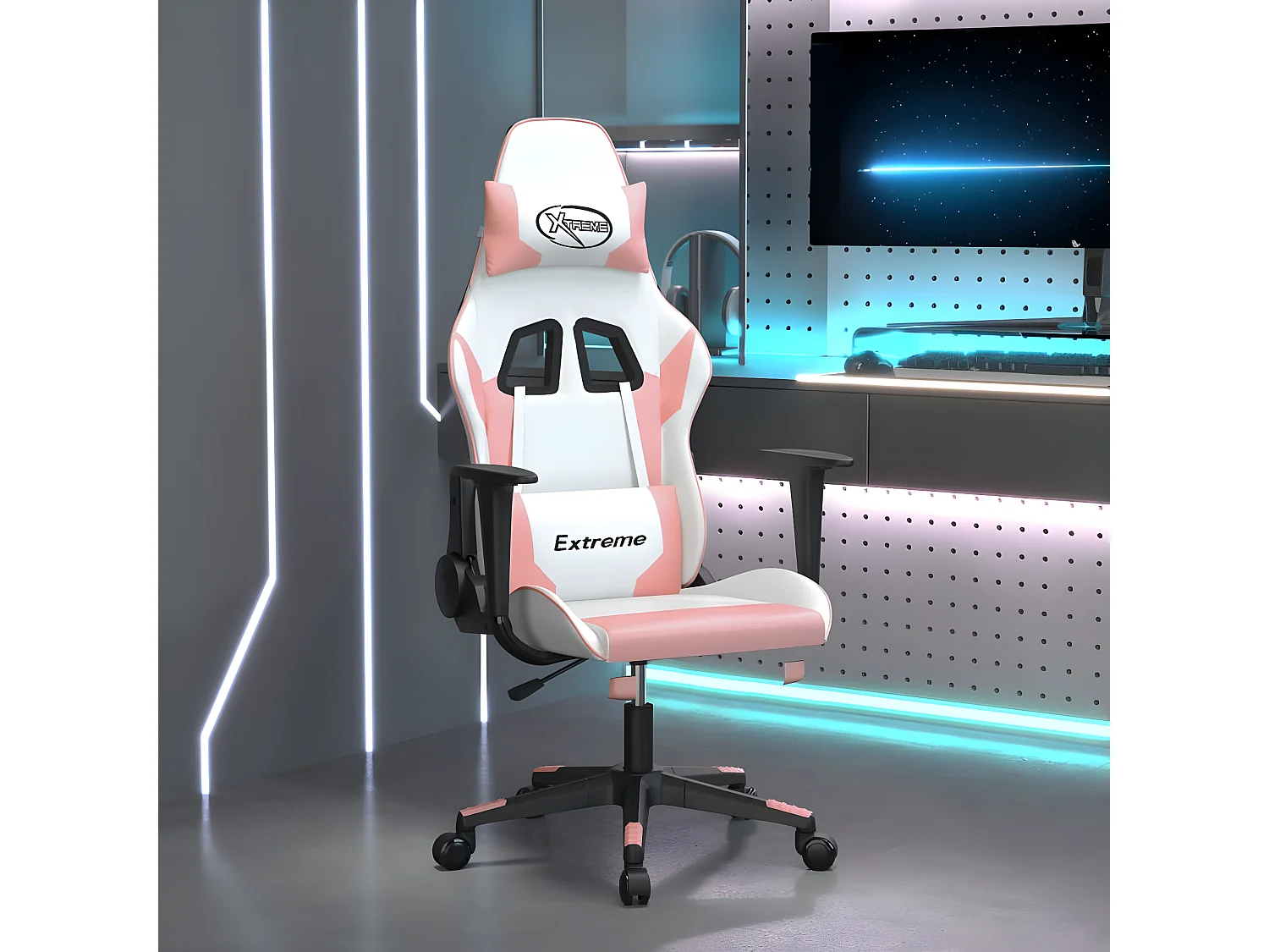 Cadeira gaming couro artificial branco e rosa