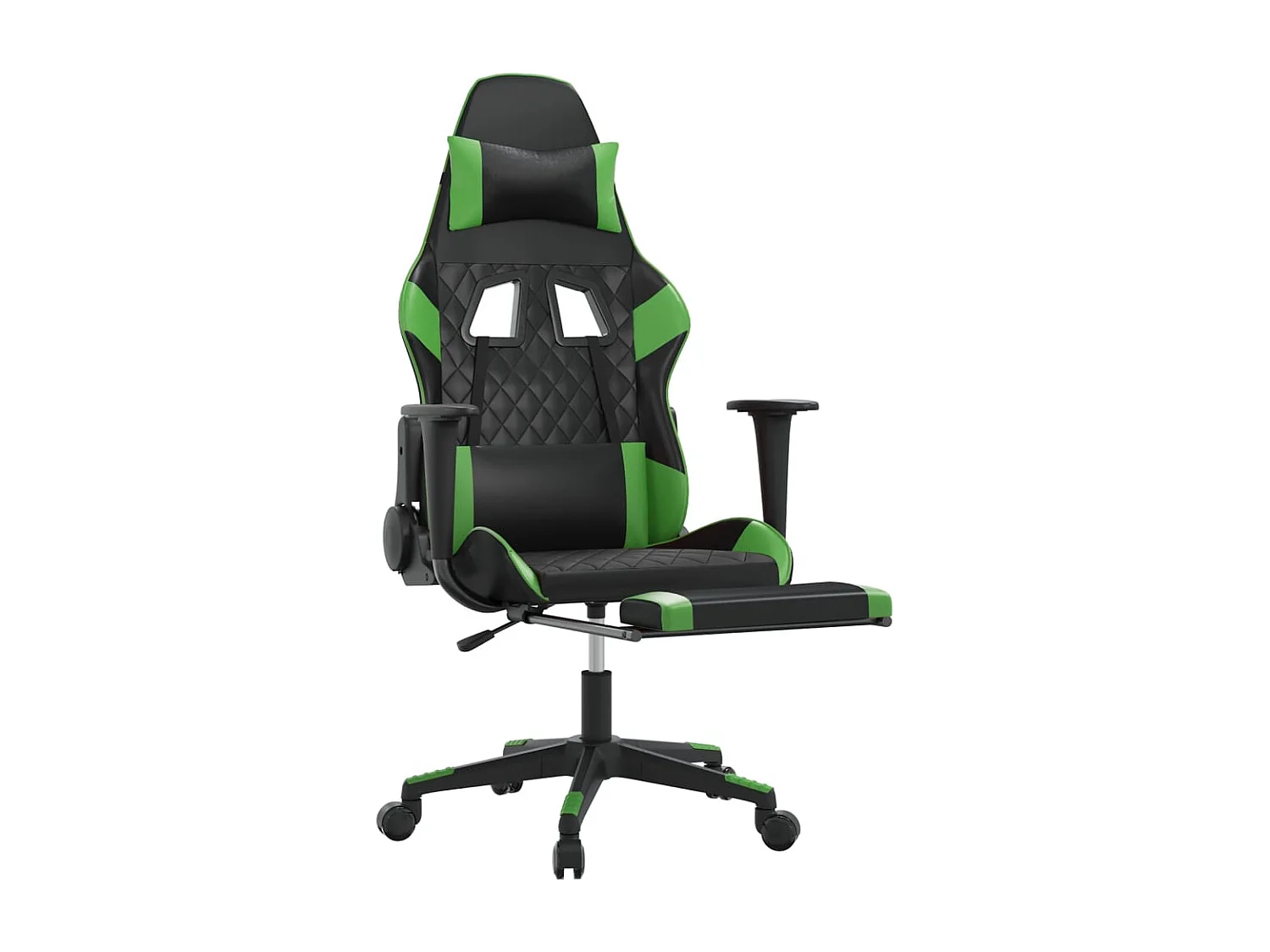 Silla gaming con reposapiés cuero sintético negro verde