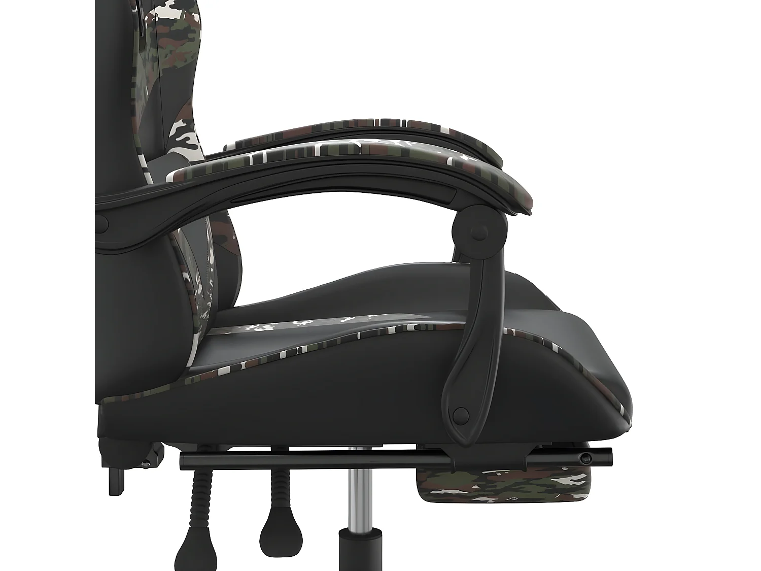 Cadeira gaming giratória + apoio pés couro art. preto/camuflado