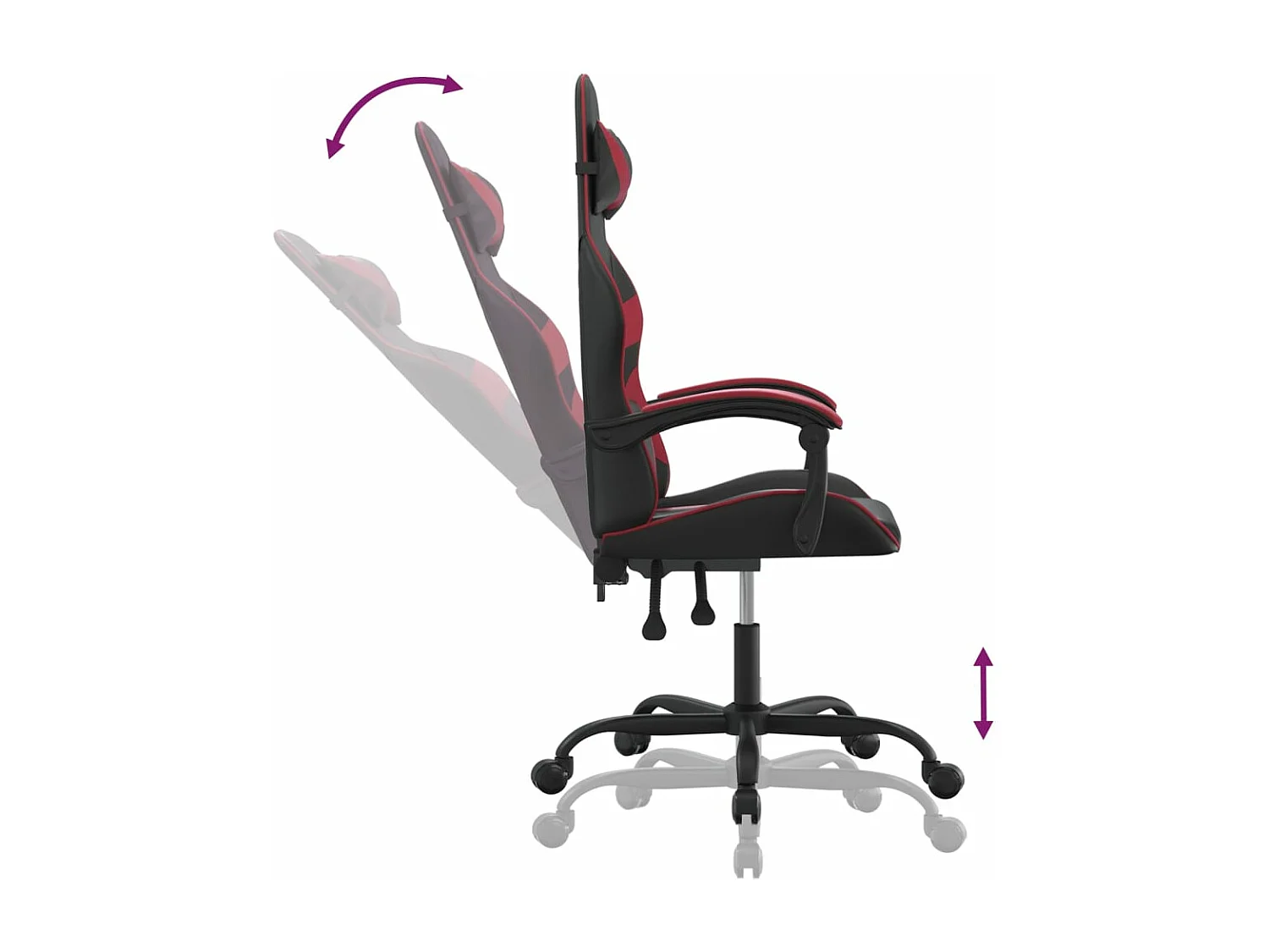 Cadeira gaming couro artificial preto e vermelho tinto