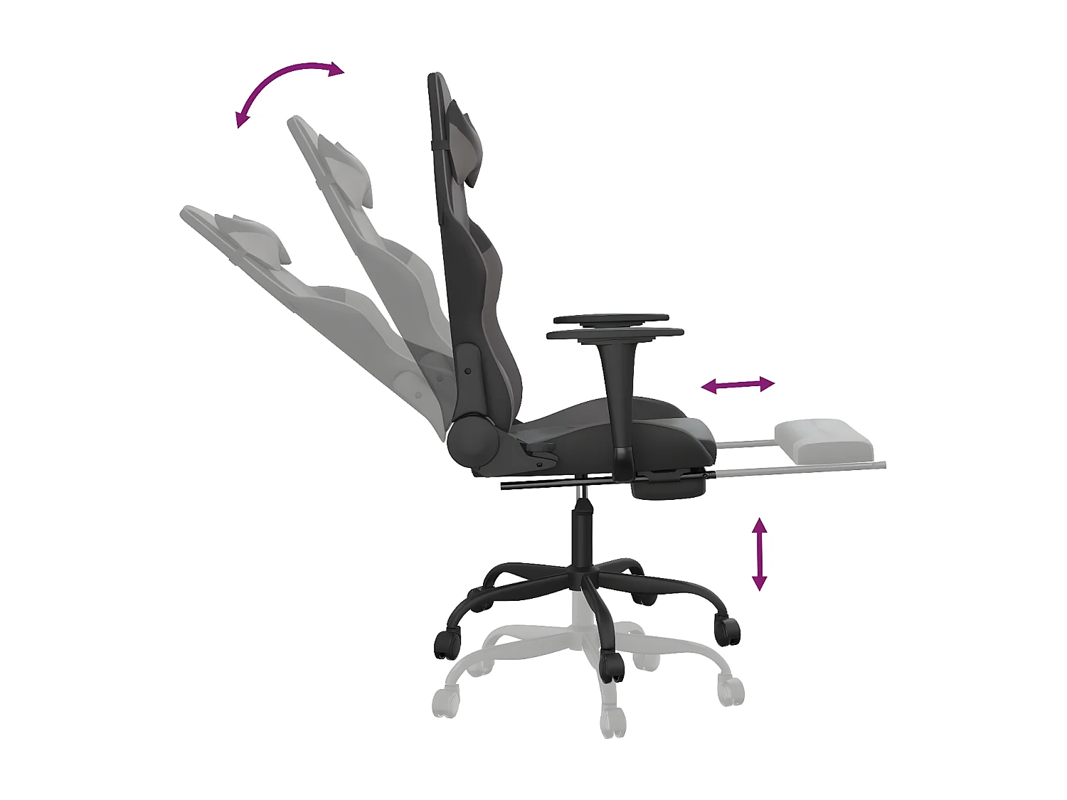 Silla gaming con reposapiés cuero sintético negro gris