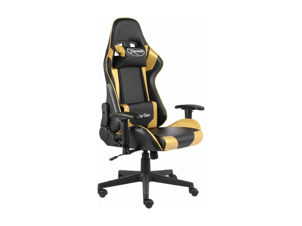 Cadeira de gaming giratória PVC dourado